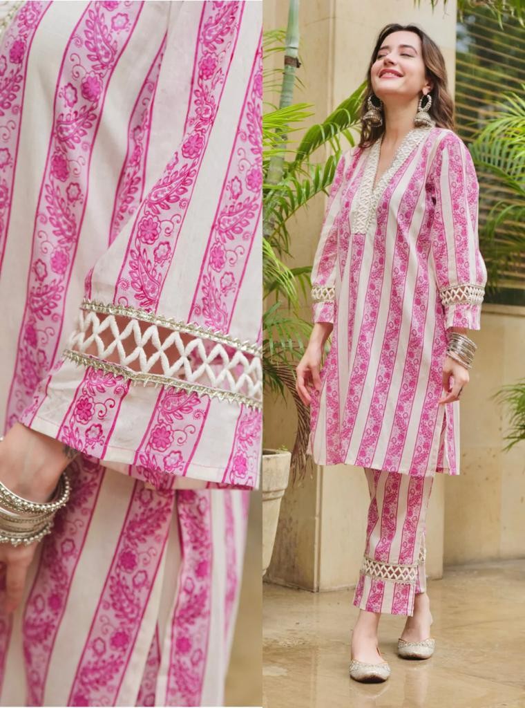 Heavy chicken Lace Printed soft kurta cord set