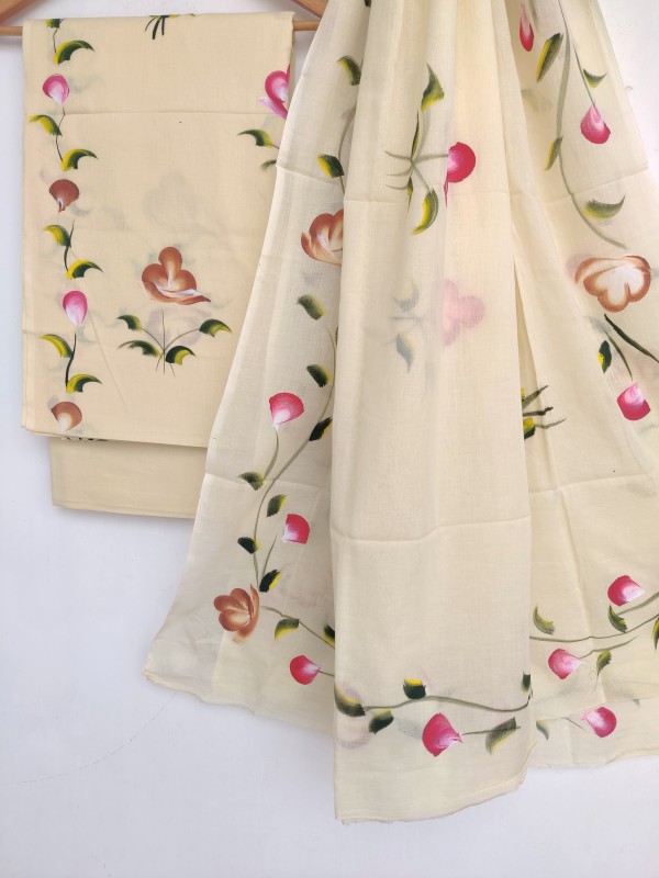 Brush Painted Cotton Suits with Pure *Mulmul* dupatta