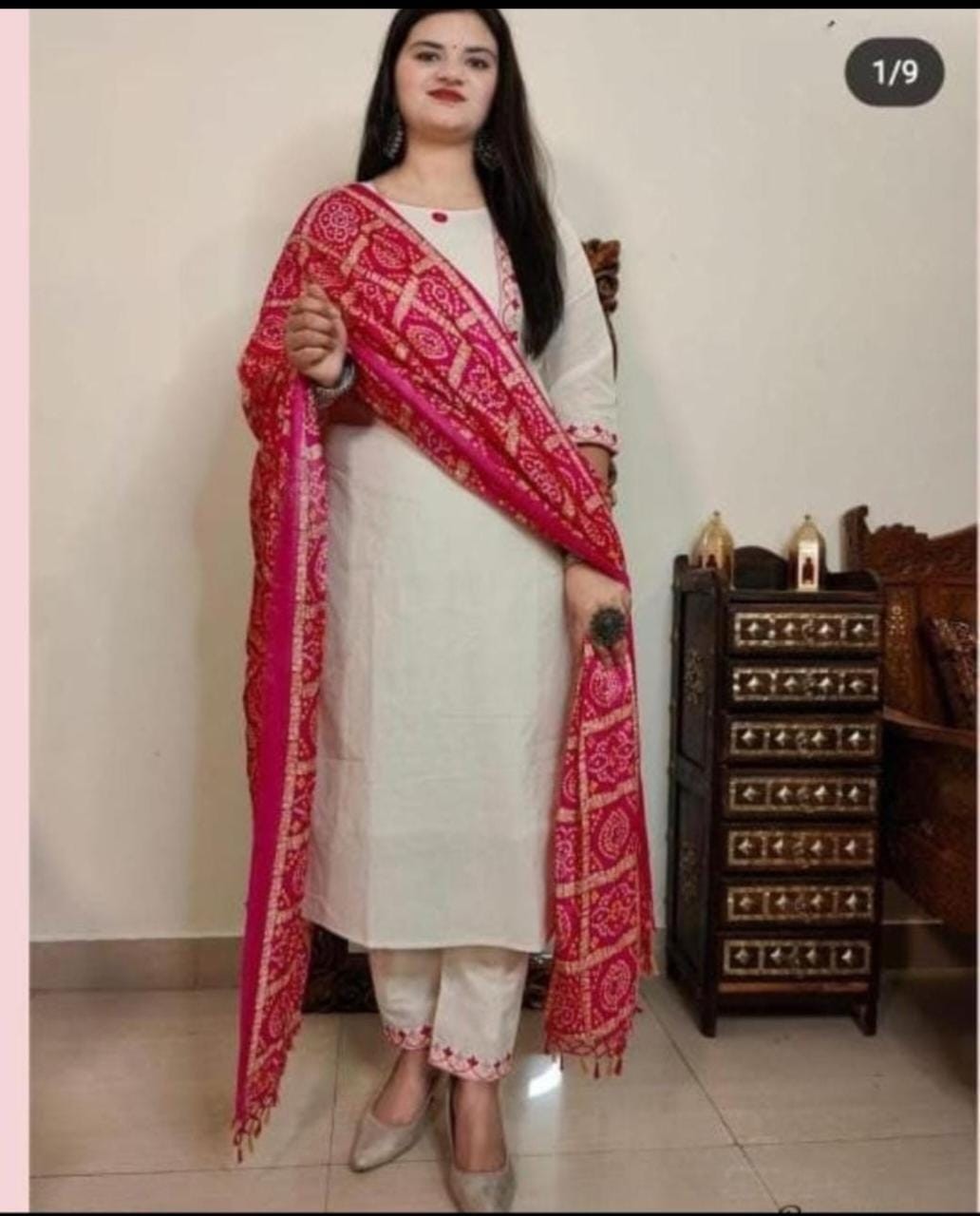 kurti with Cotton pants, and a silk dupatta