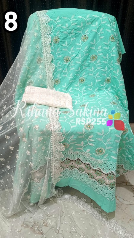 Cotton suit with net dupatta