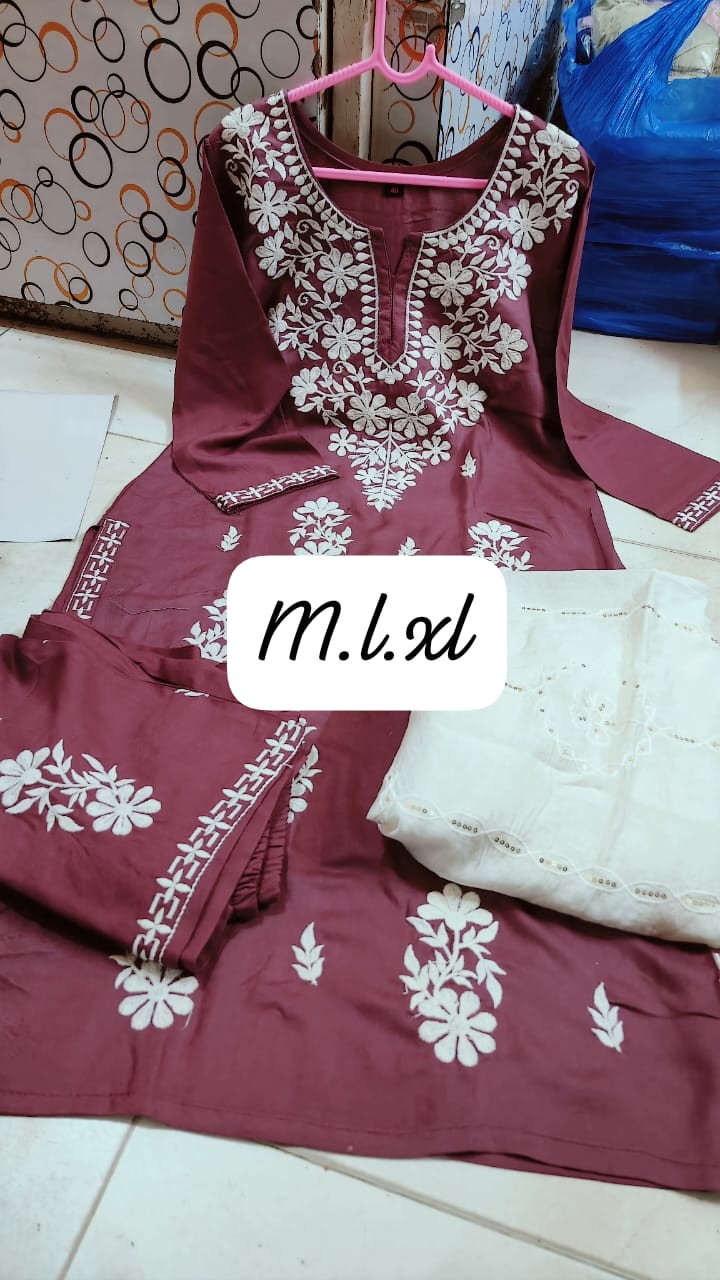 kurti pent duptta with lakhnawi style work