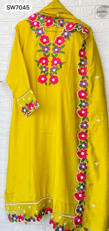beautiful multicolor embroidery and cutwork suit