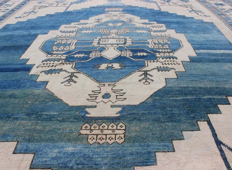 Blue & White Floral Printed Carpet