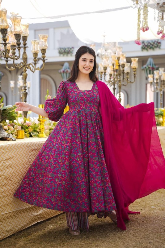 Print Anarkali Gown Beutiful Full length DUPPTA With Plazo Pent