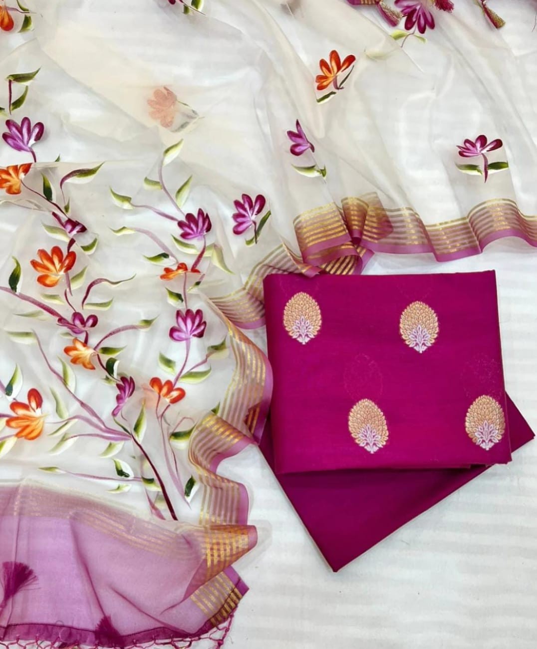 Chanderi silk suit with dupatta