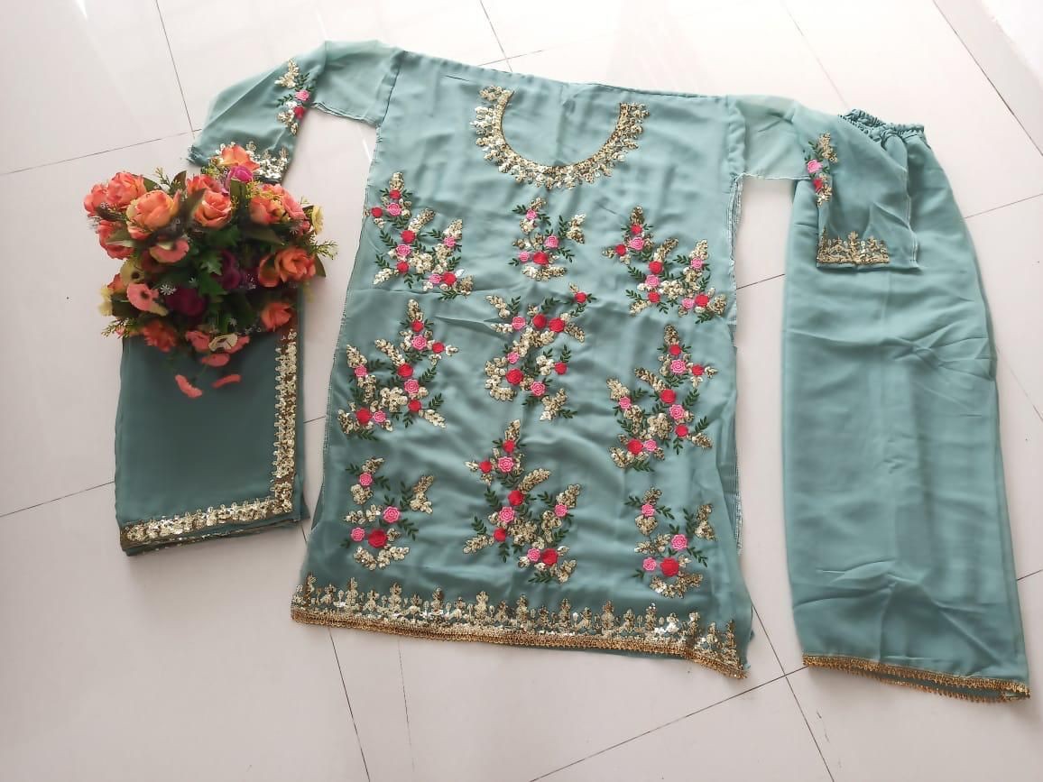 Gorgette work embroidery with Sequnce work Inner silk