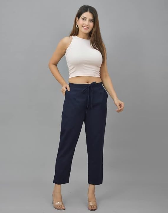 Cotton flex With half elastic half belt Both pocket