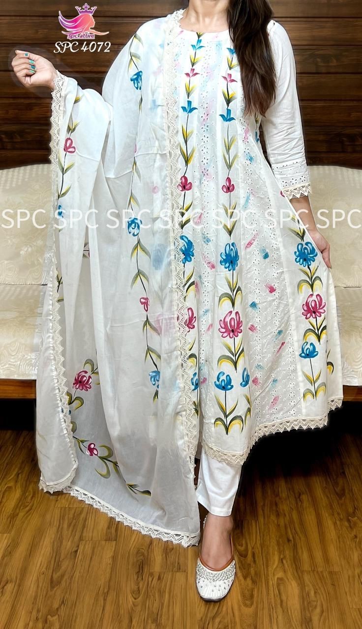 kurti cotton pant & hand painted cotton duppata