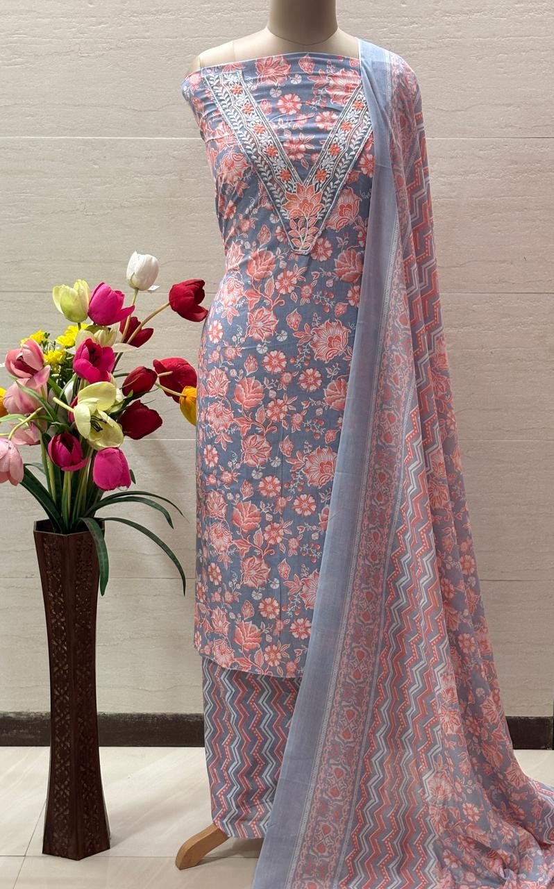 Cotton print suit with dupatta