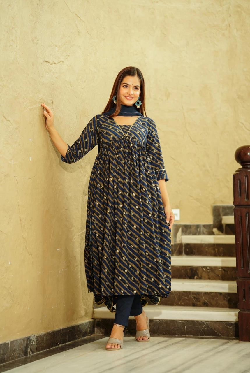 pattern kurti pant dupatta set