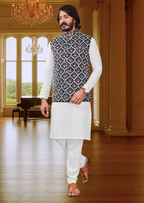 Men's silk kurta with mirror work & coti