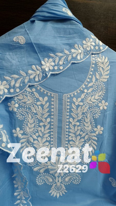 Cotton suit semi-stitched with neck embroidery work