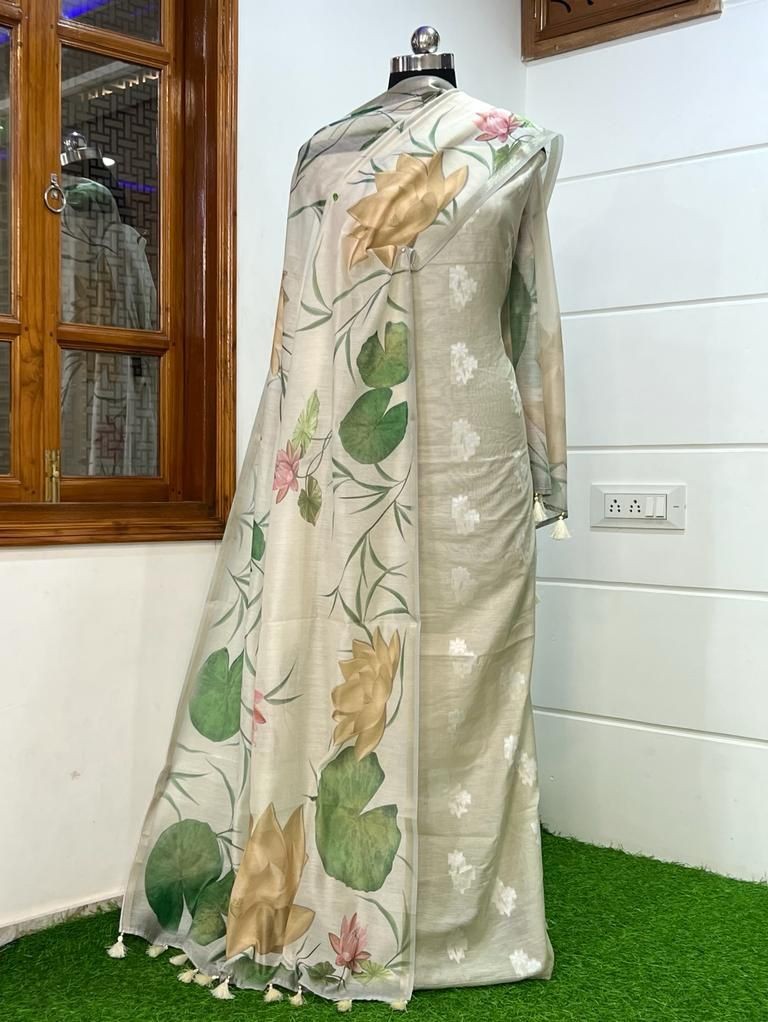 Chanderi suit with print dupatta