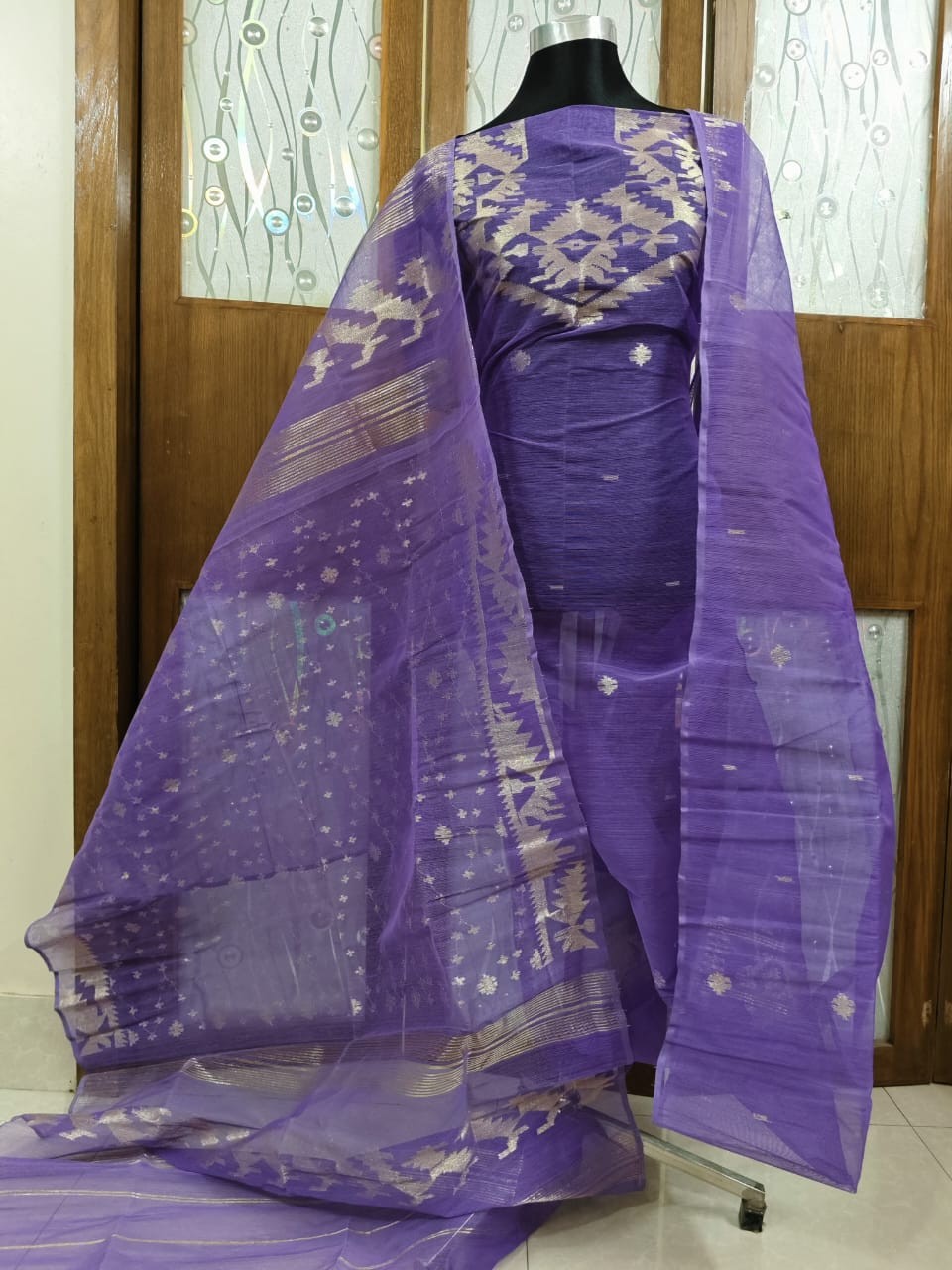 Half jamdani suit with dupatta