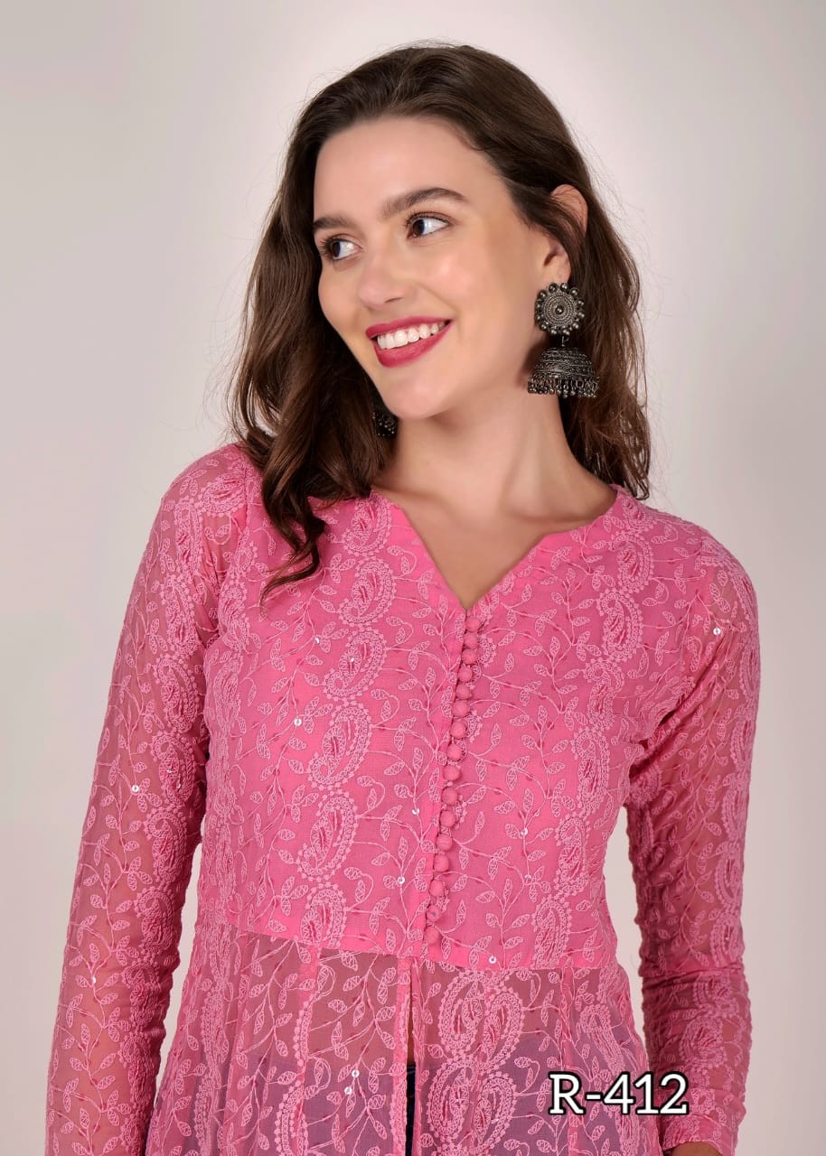 chikankari  anarkali kurti