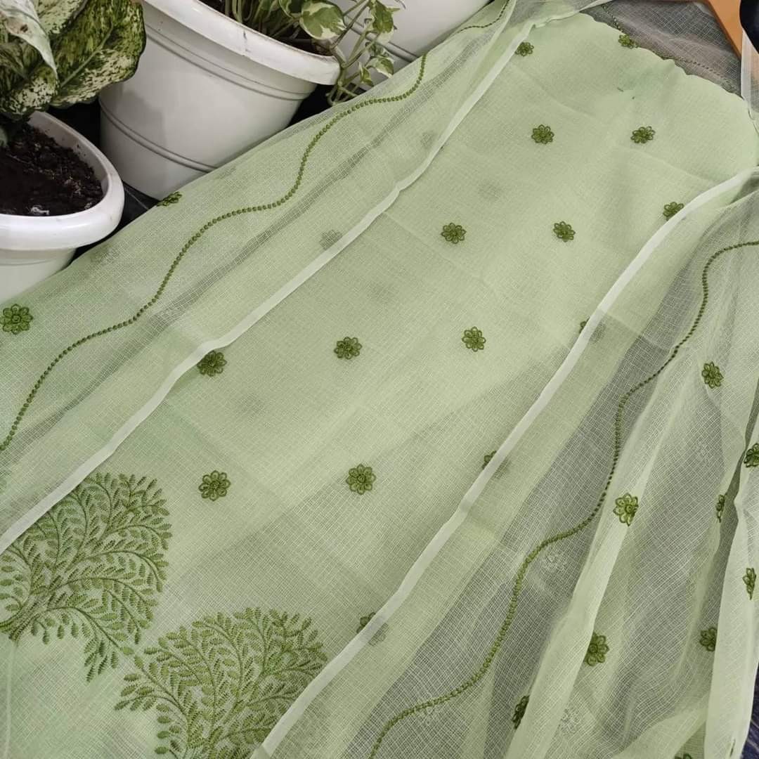 Kota doria suit pieces with beautiful embroidery work