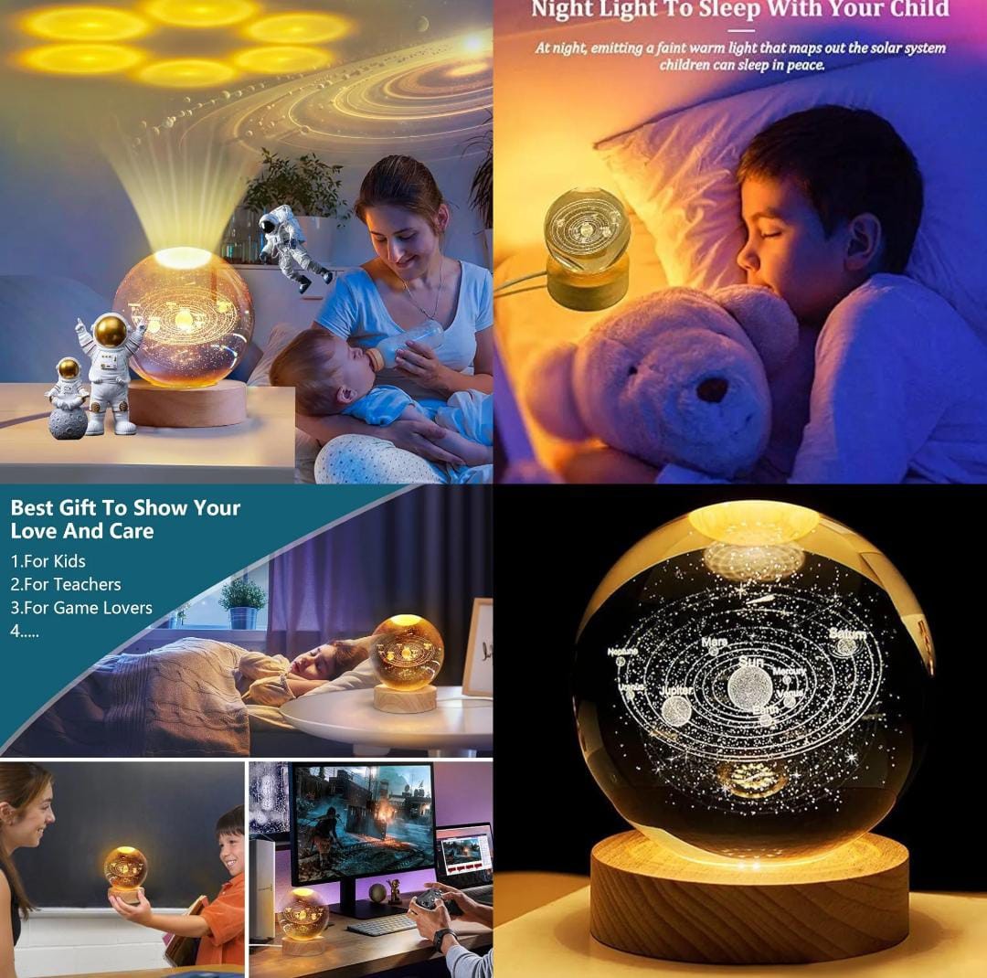 USB Night Lamp / 3D Solar System Crystal High Pressure Sodium Vapor Ball