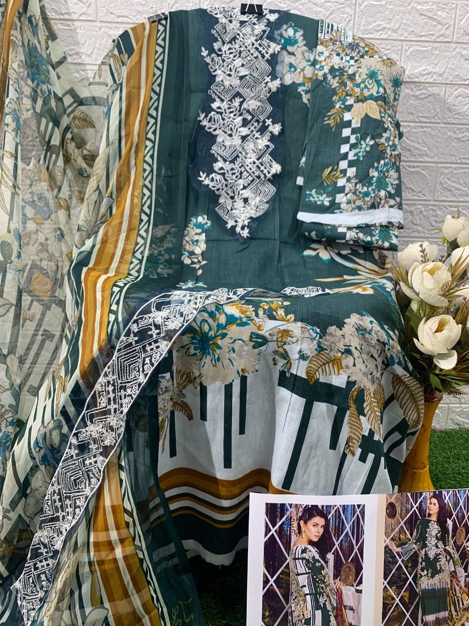 Pure Cotton Print with heavy suit with dupatta