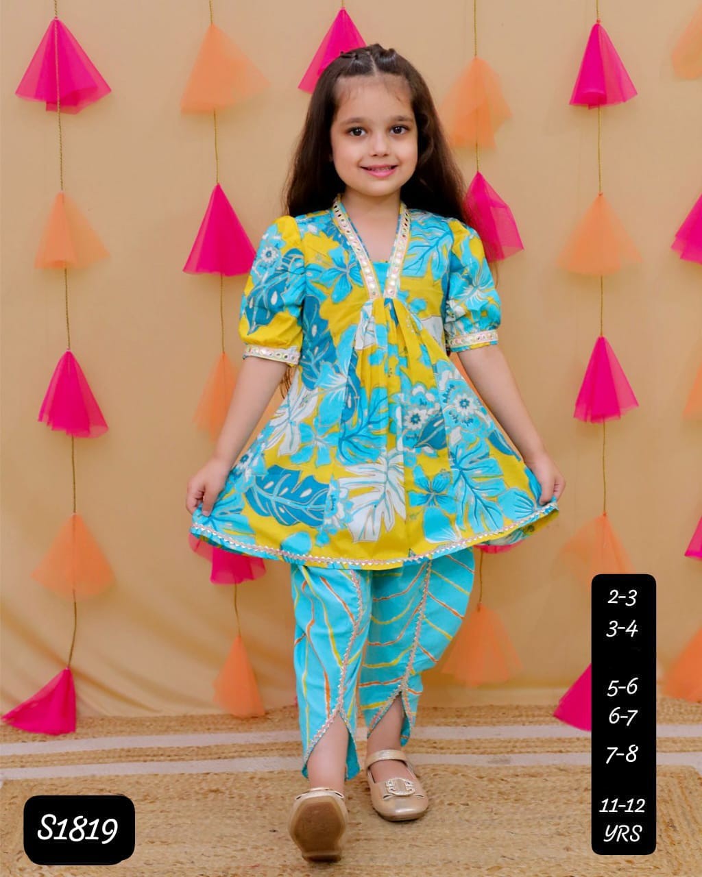 Cotton kurti with dhoti set