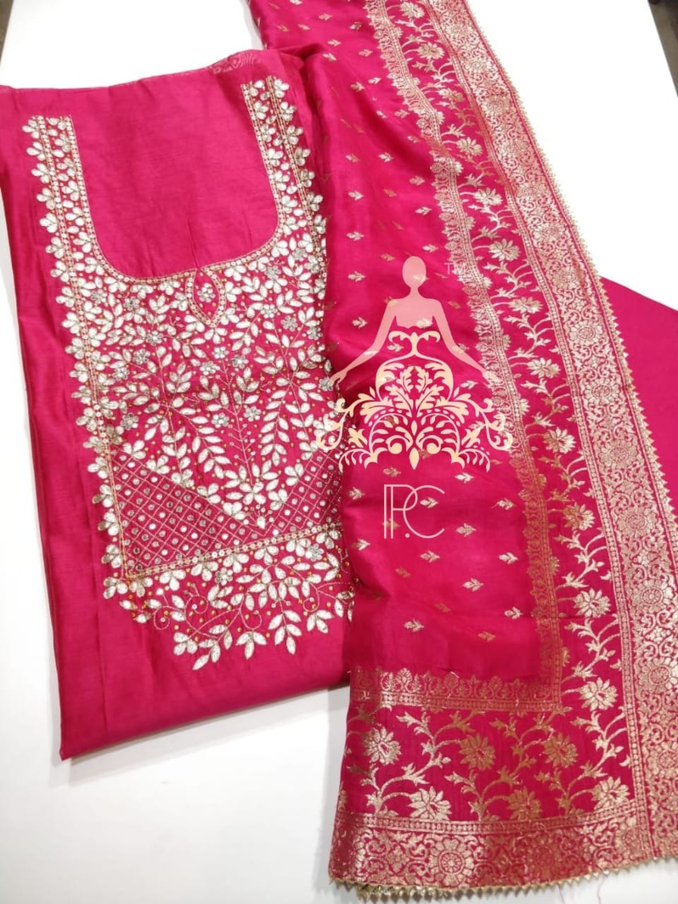 Chandari suit with banarasi silk dupatta