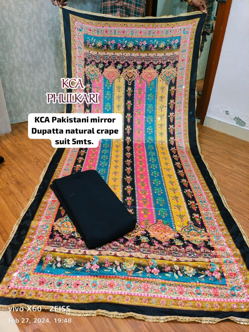 Pakistani mirror Digital Print dupatta with lace border length