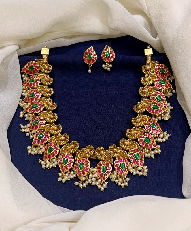 Kundan peacock necklace with earrings