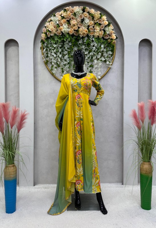 gown Digital print with Hand work and Dupatta