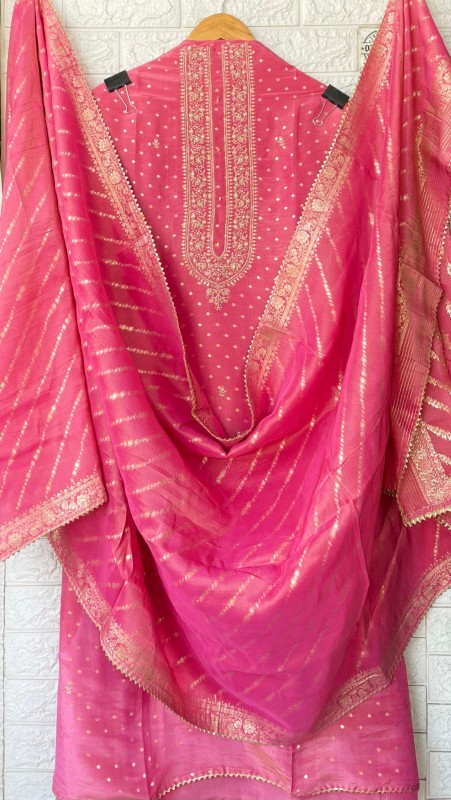 shirt with neat work  Banarsi silk shimmer dupatta