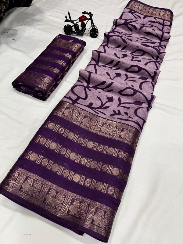 silk saree print with gadwal weaving border