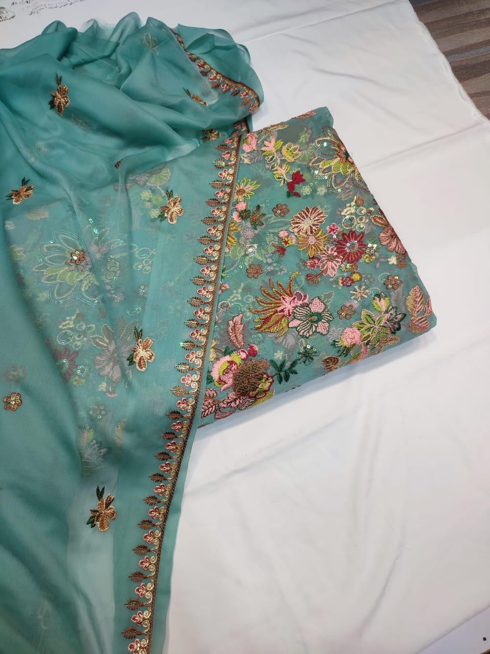 embroidery work and reyon pant and dupatta