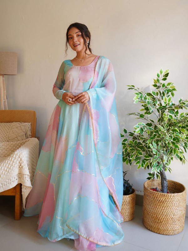 Party Wear Look Organza Silk Gown With Dupatta set