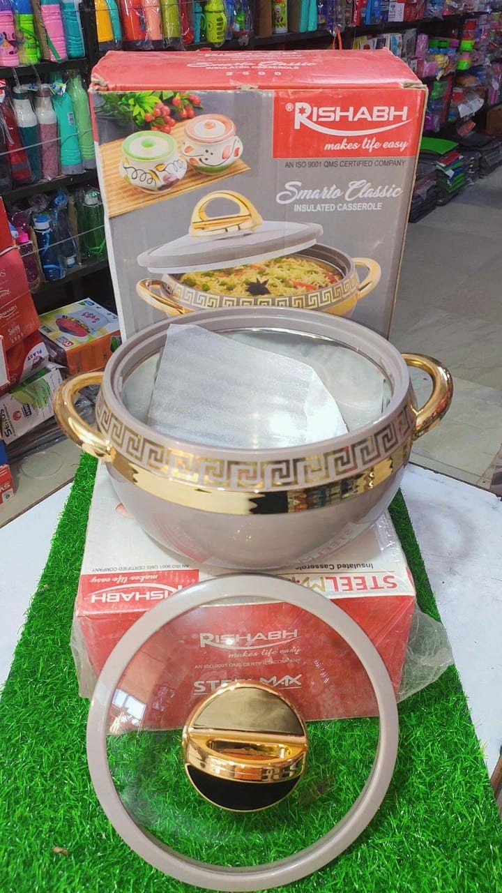 Stainless Steel Casserole Glass Lid for hot Meal chapati Curry Warm Food Serving Thermoware Casserole  (3000 ml)