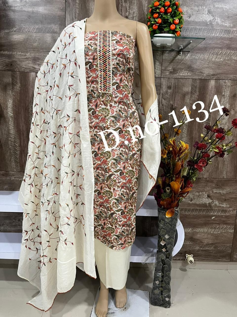 Pure cotton  fancy print & chiffon suit