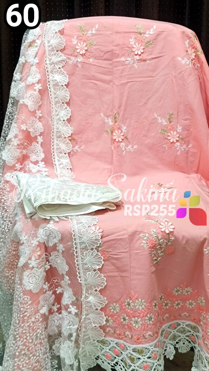 Cotton suit with net dupatta