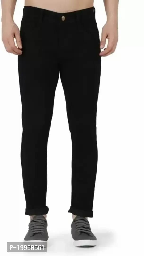 Black Cotton Blend Men's Trouser