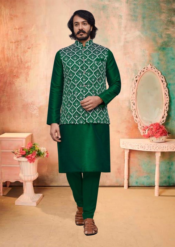 Men's silk kurta with mirror work & coti