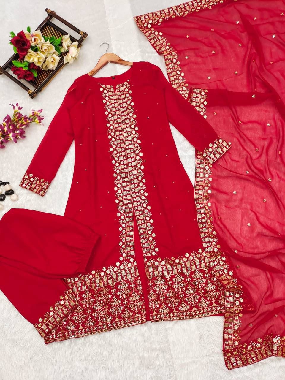 RED SUIT WITH DUPATTA SET