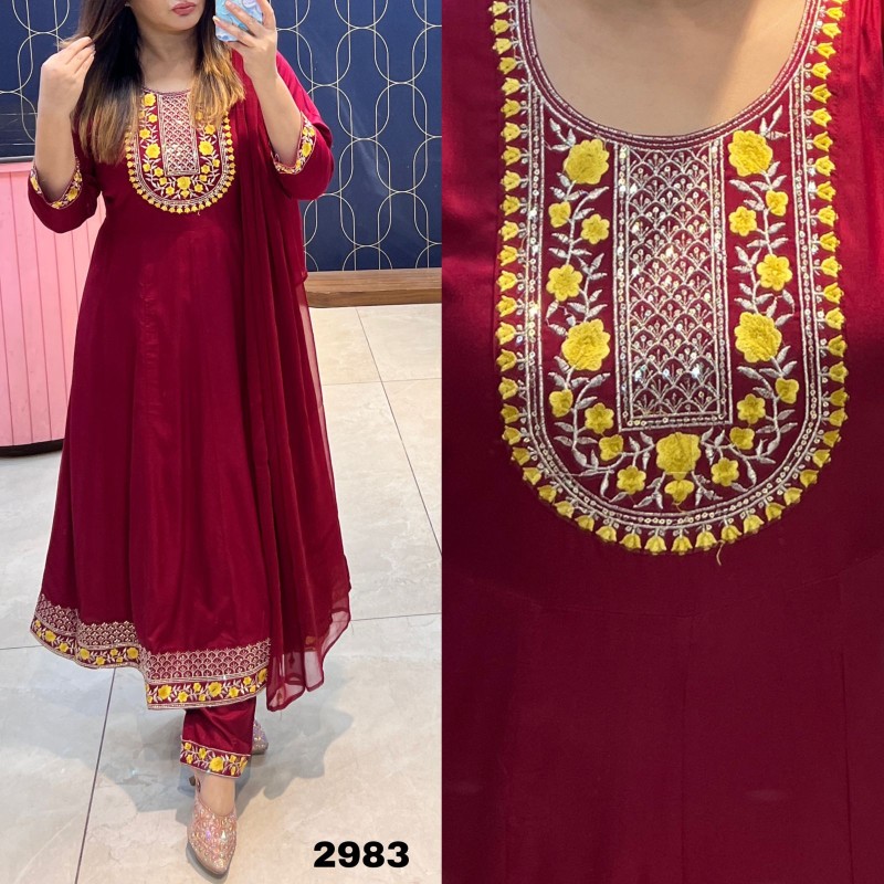 Rayon Kurti Gown With Pant, & Dupatta set