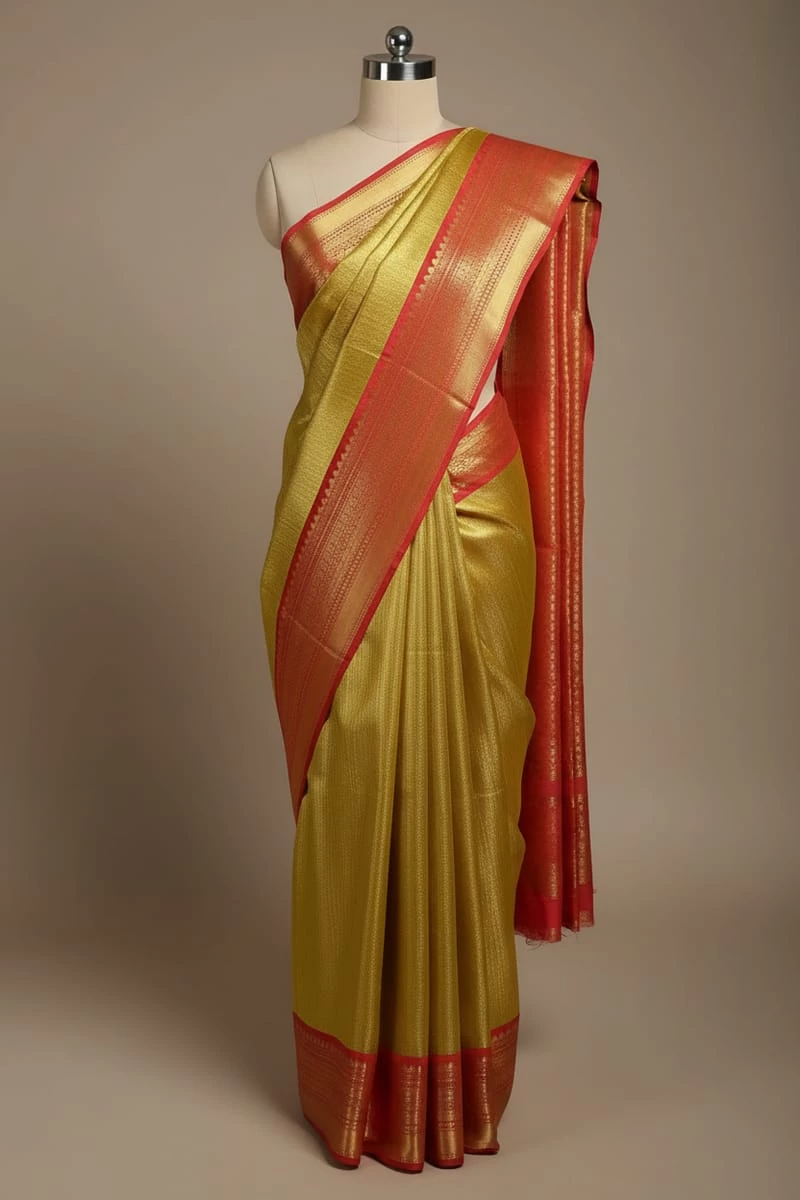 Golden tissue saree
