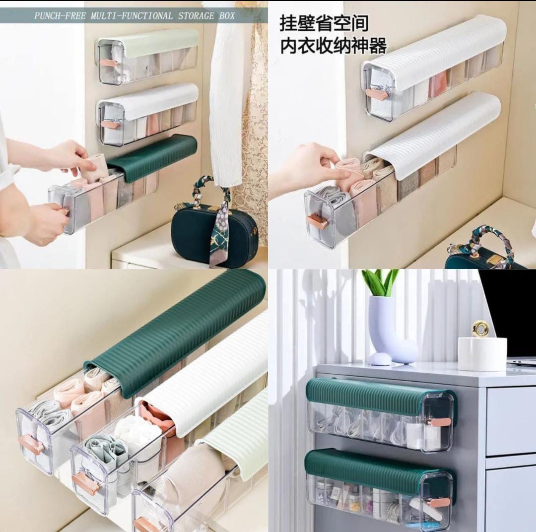 6 Partition Adjustable Wall-Mounted  Plastic Storage Box