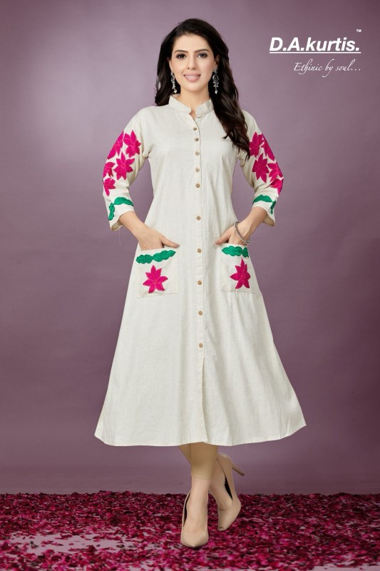 kurti with button front pocket Cut work
