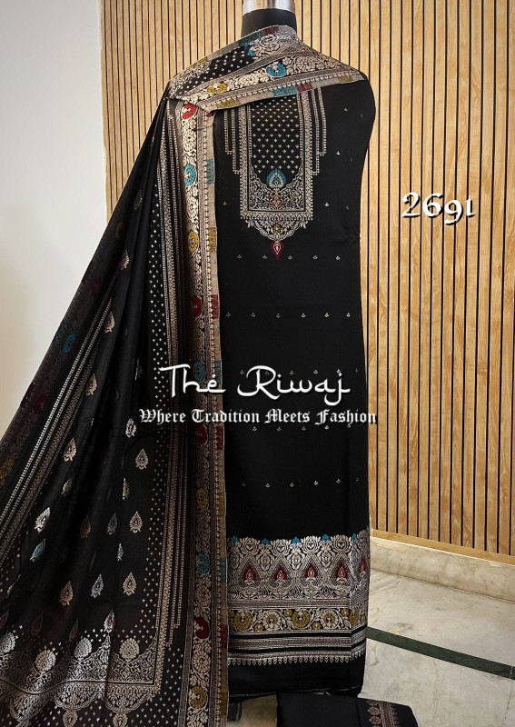 pure pashmina with heavy zari suit