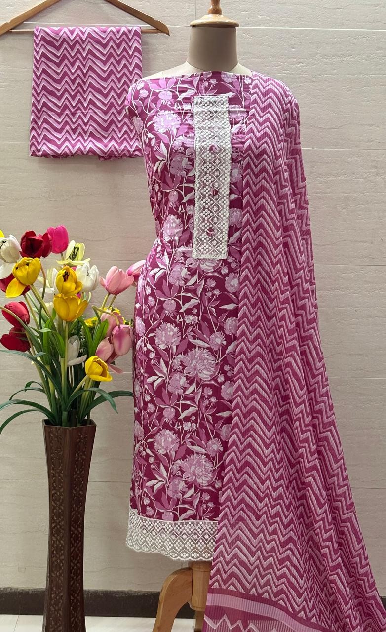 Cotton printed suit with dupatta