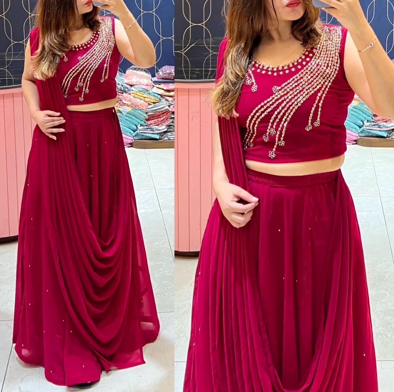 Skirt With Crop Top And Dupatta