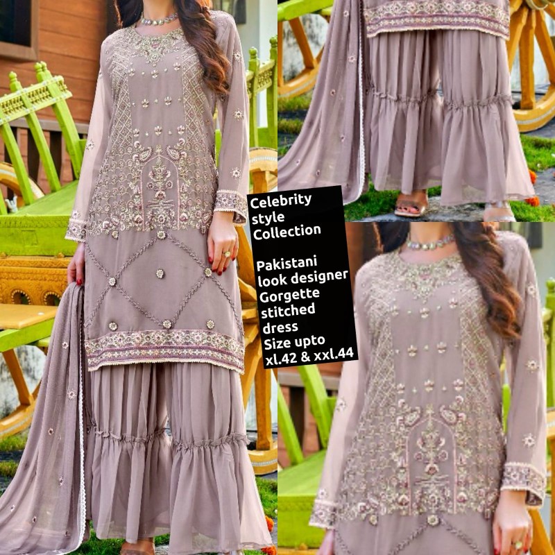 Pakistani look designer  Gorgette stitched dress