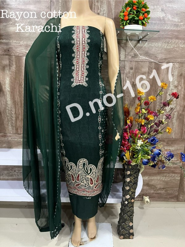 Pure reyon cotton with print neck & daman Karachi suit