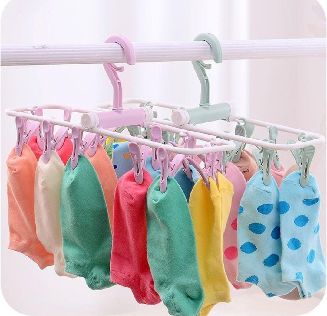 12 Clips Foldable Socks Hanger