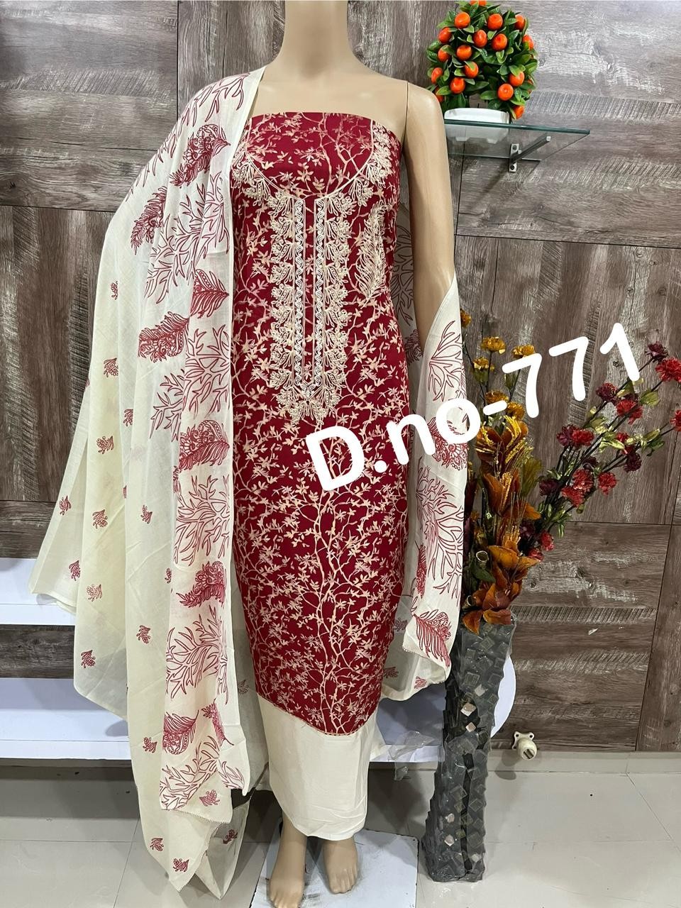 Pure cotton suit print neck work with dupatta