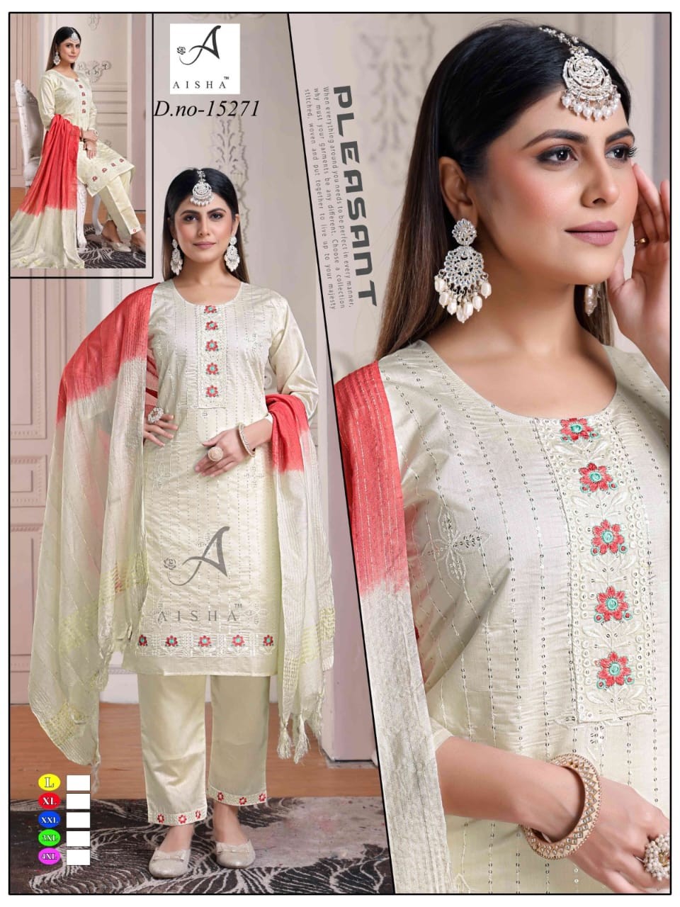 Work kurti pant with dupatta set