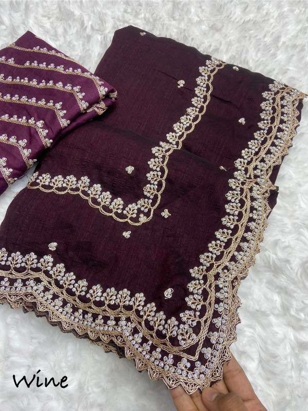 silk saree with heavy c-pallu coding zarkhan work